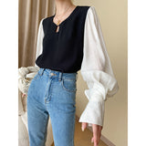 Slimming Contrast Color Stitching Shirt