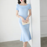 French Style Knitted Elegant Fishtail Dress