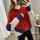 Fashionable Loose Color Block Hooded Sweater