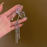 Pearl Rhinestone Butterfly Tassel Earrings