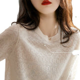 Slightly See-Through Jersey Round Neck Knit Short Sleeve T-Shirt