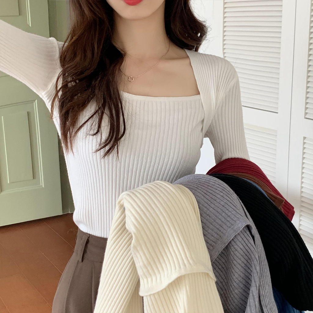 Solid Color Knitted Bottoming Shirt