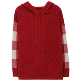 Plaid Printed Hooded Knitted Sweater
