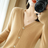 Threaded V-neck Solid Colour Single Breasted Out Sweater