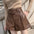 Brown High Waist Wide Leg A- line PU Leather Shorts