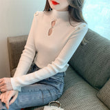Half Turtleneck Cutout Beaded Knitted Sweater