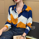 Lapel Contrast-Color Chiffon Shirt