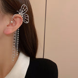 Pearl Rhinestone Butterfly Tassel Earrings