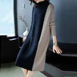 Contrast Color Long Sleeves Dress