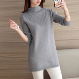 Pure Color Half Collar Mid-Length Knitted Sweater