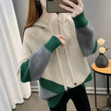 Fashionable Loose Color Block Hooded Sweater