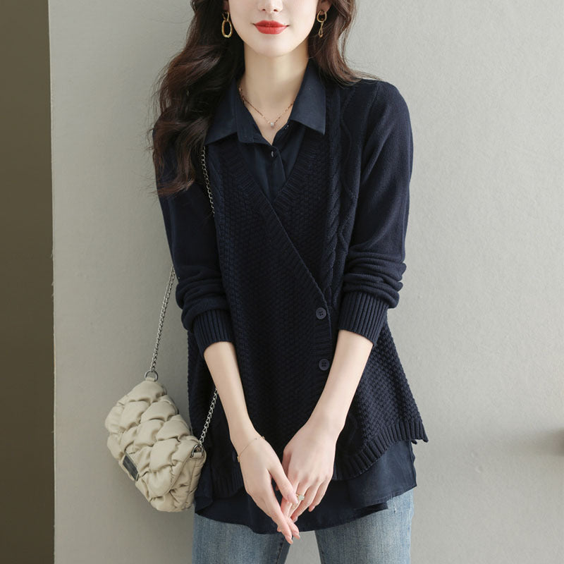 Loose Fake Two-Piece Knitted Sweater Shirt