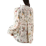 Women's V-neck Lace-up Printed Chiffon Shirt