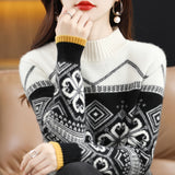 Jacquard Mock Neck Knitted Sweater