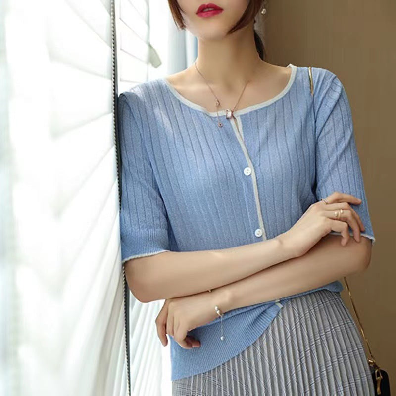 Thin Loose Short-Sleeved Knitted Cardigan