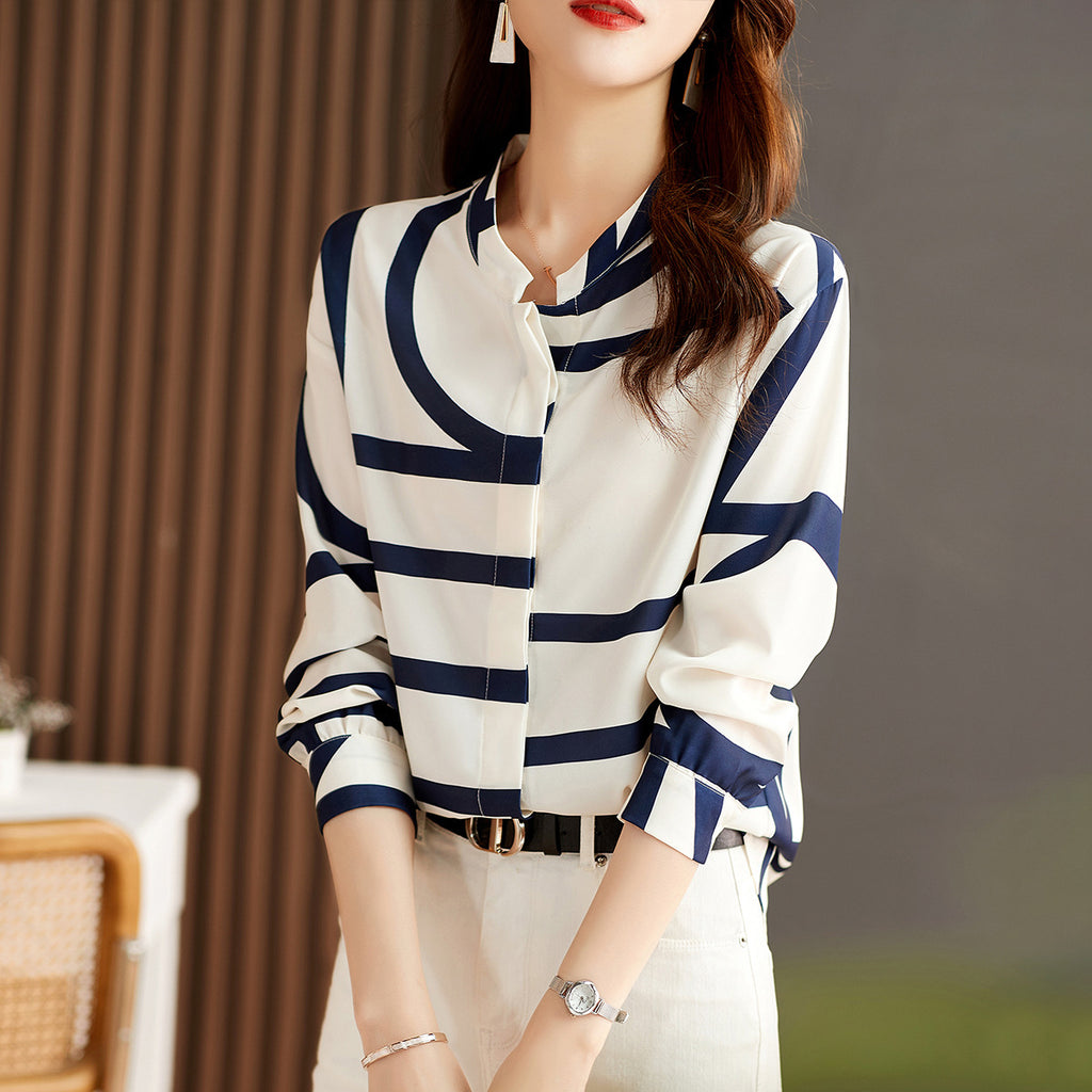 Casual Slimming Stripes Stand Collar Shirt