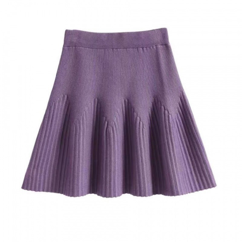 Solid Colour Knitted Half Skirt