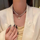 Temperament Imitation Pearl Love Necklace Clavicle Chain