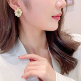 Pearl Flower Heart Color Flower Stud Earrings