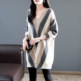 Contrast Color Striped Mid-Length Knitted Sweater