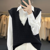 V-Neck Raw Edge Sleeveless Pullover Sweater Vest