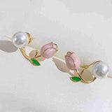 Elegant Tulip Pearl Earrings