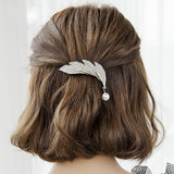 Rhinestone Feather Pearl Hair Clip