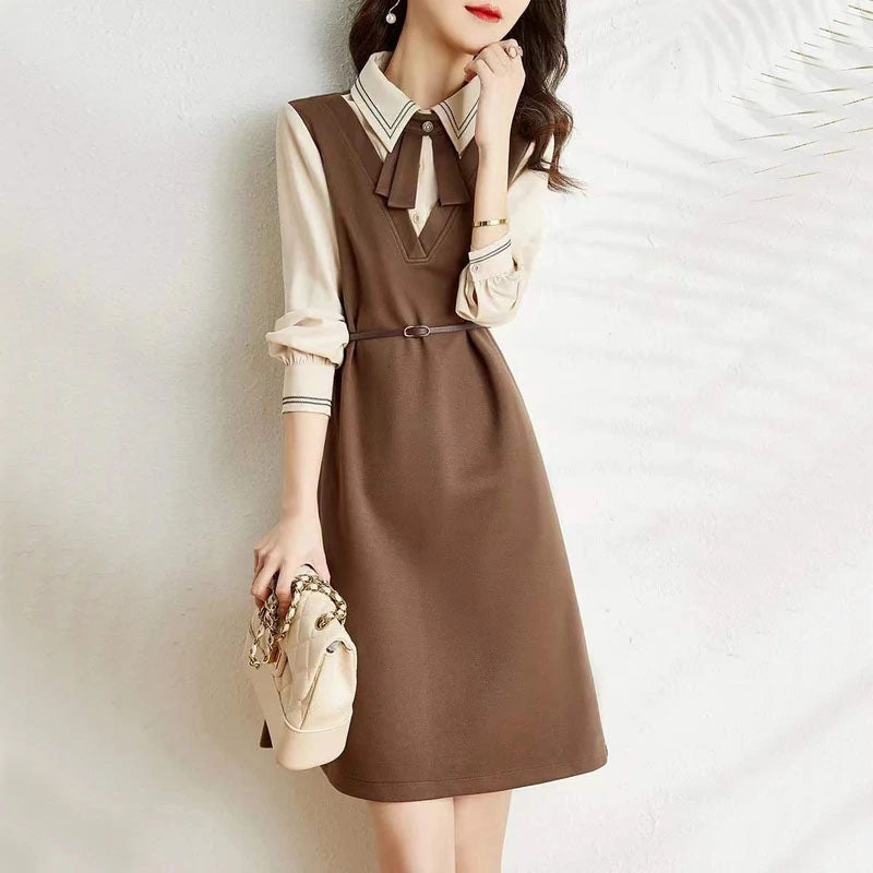 Fake Two Pieces Bowknot Casual Dress