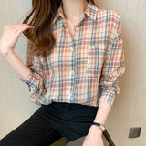 Casual Plaid Collared Buckle Shirt