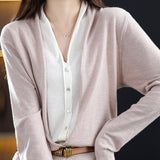 Spliced Color Block Buckle Knitted Shirt