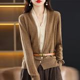 Spliced Color Block Buckle Knitted Shirt