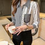Houndstooth Printed Collared Buckle Chiffon Shirt