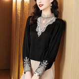 Elegant Lace Embroidered Satin Shirt