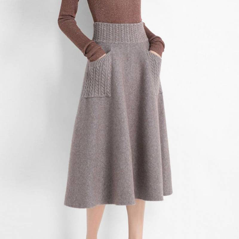 Pocket Cable Knitted Midi Skirt