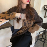 Vintage Leopard Print Crew Neck Sweaters