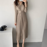 Solid Color Pleated Knit Dress