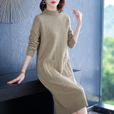 Fashion solid color thickened double pocket knitted dress