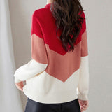 Contrast Color Knit Casual Long Sleeve Sweater