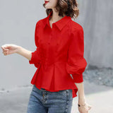 Collared Solid Color Long Sleeve Shirt