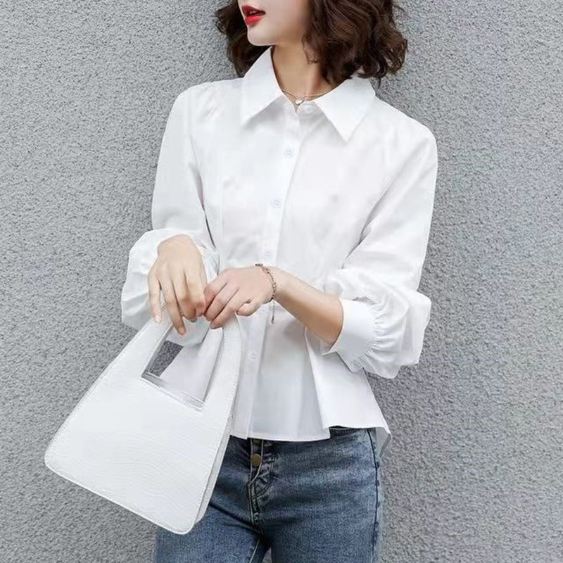 Collared Solid Color Long Sleeve Shirt