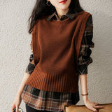 Vest solid color round neck sweater