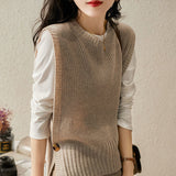 Vest solid color round neck sweater