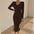 V-Neck Long Sleeve Slit Knitted Dress