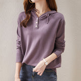 Knitted Solid Color Long Sleeve Hoodie