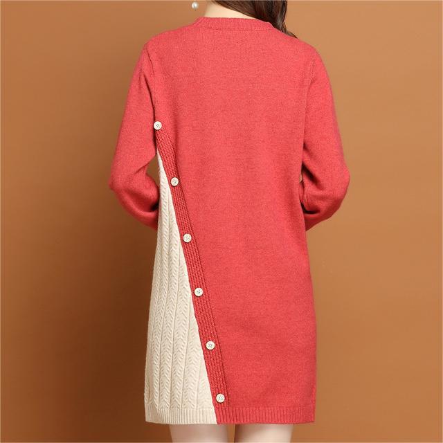 Patchwork Round Neck Mid-Length Knitted Sweater