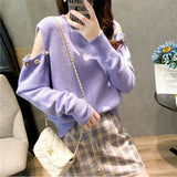 Cold Shoulder Solid Color Knitted Sweater