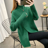 Solid Color Slit Knitted Sweater