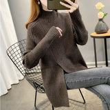 Solid Color Slit Knitted Sweater