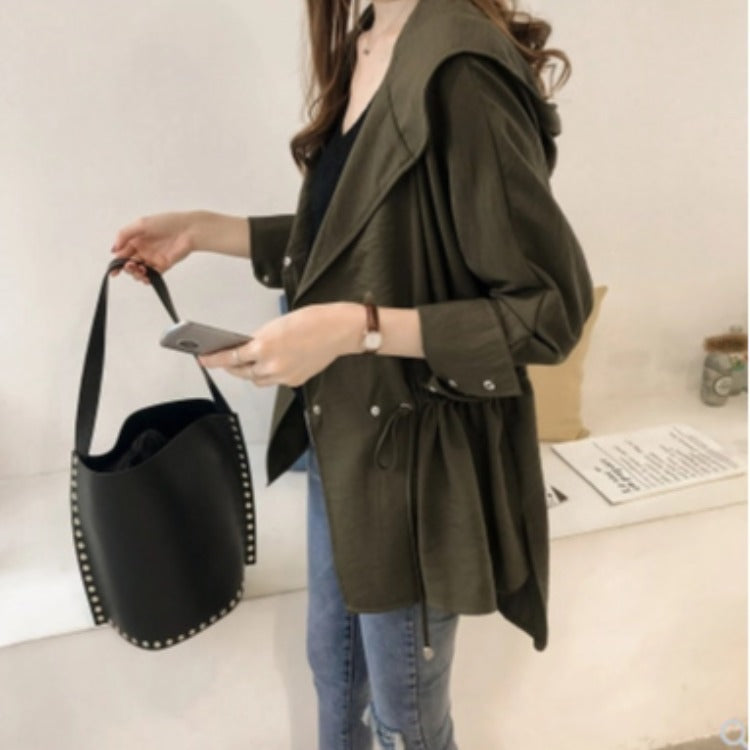 Casual Mid-Length Hooded Trench Coat Coat