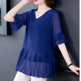 Solid Color Chiffon Shirt Short Sleeve Belly-Covering Coat